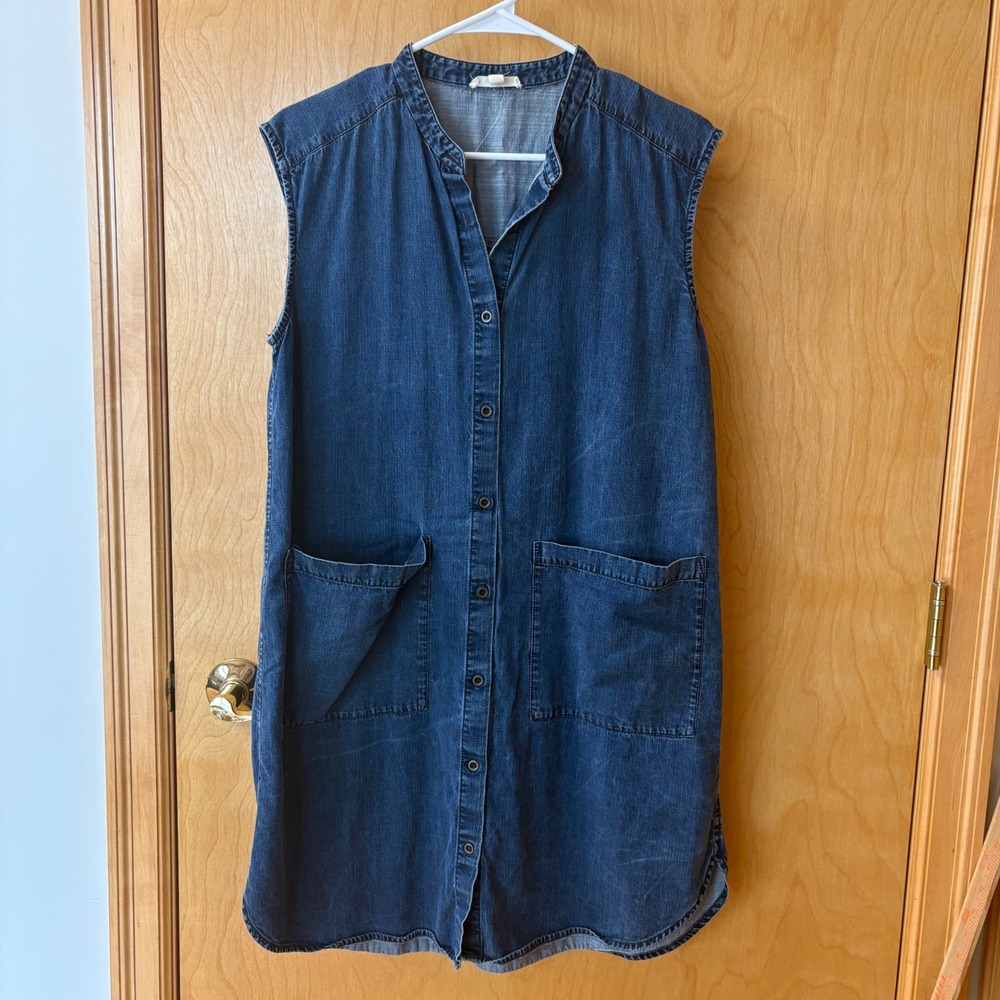 Eileen Fisher Denim Shirtdress Women PM Blue Sleeveless Tencel Cotton S17LZO
